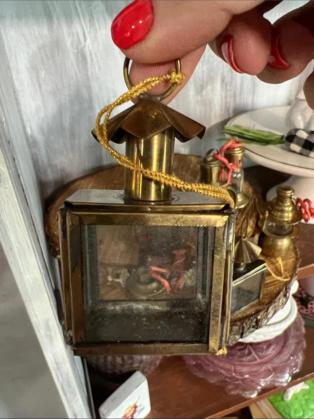 Vintage Mini Lantern Ornament - Gold Decorative Home Accent Set of 7